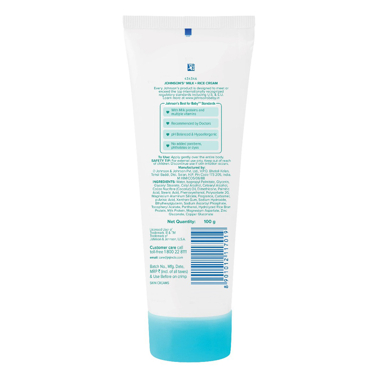 Johnson's Baby Milk+Rice Cream, 100 gm, Pack of 1 Johnson's Baby Milk+Rice Cream, 100 gm, Pack of 1