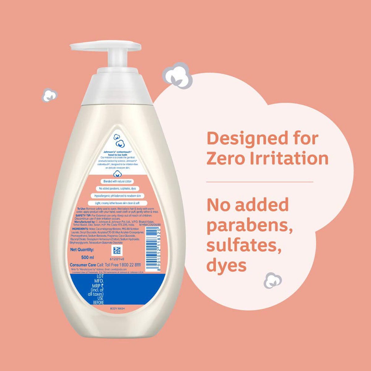 Johnson's Cottontouch New Born Head to Toe Baby Bath, 500 ml, Pack of 1 Johnson's Cottontouch New Born Head to Toe Baby Bath, 500 ml, Pack of 1