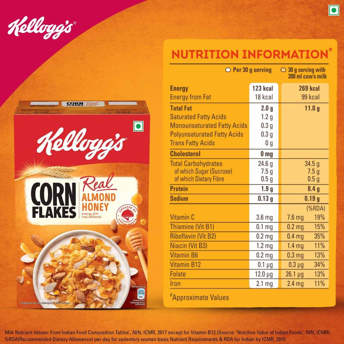 Kellogg's Real Almond Honey Corn Flakes, 300 gm, Pack of 1 Kellogg's Real Almond Honey Corn Flakes, 300 gm, Pack of 1