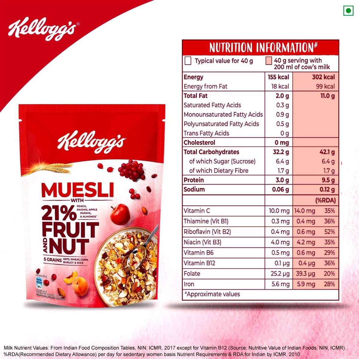 Kelloggs Extra Muesli Fruit Nuts, 550 gm, Pack of 1 Kelloggs Extra Muesli Fruit Nuts, 550 gm, Pack of 1