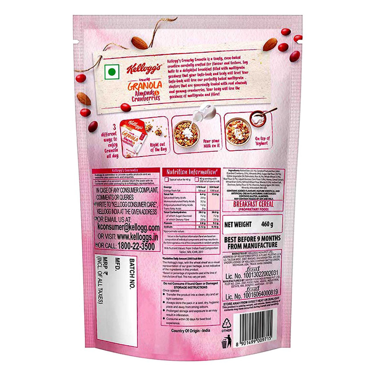 Kellogg's Almonds & Cranberries Crunchy Granola, 460 gm, Pack of 1 Kellogg's Almonds & Cranberries Crunchy Granola, 460 gm, Pack of 1