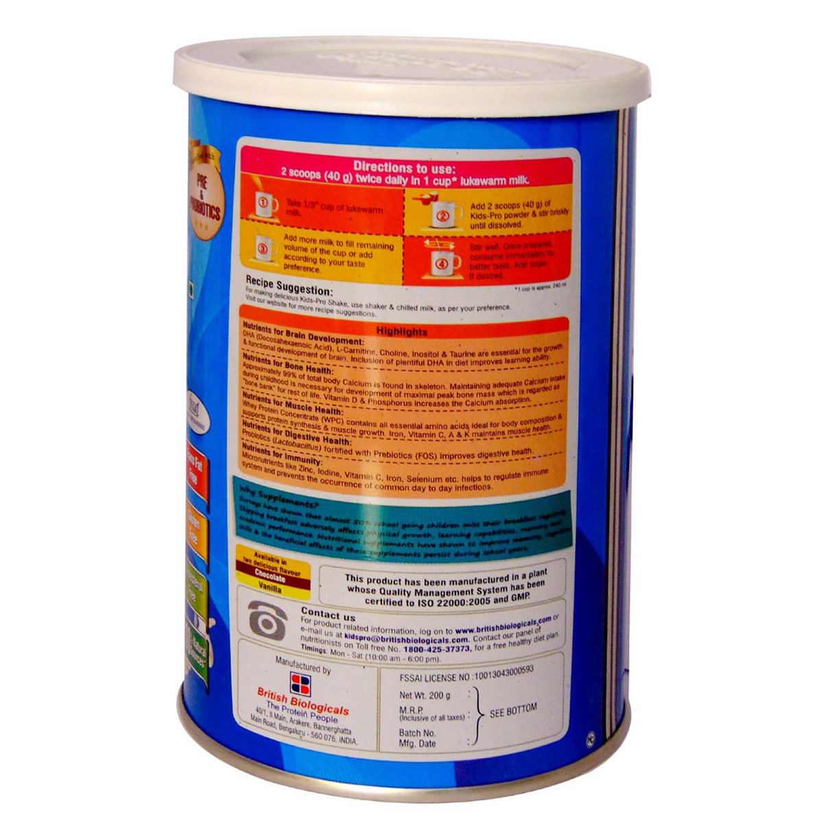 Kids - Pro Vanilla Flavour Powder, 200 gm Tin, Pack of 1 Kids - Pro Vanilla Flavour Powder, 200 gm Tin, Pack of 1