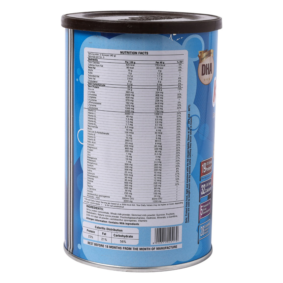 Kids - Pro Chocolate Flavour Powder, 200 gm Tin, Pack of 1 Kids - Pro Chocolate Flavour Powder, 200 gm Tin, Pack of 1