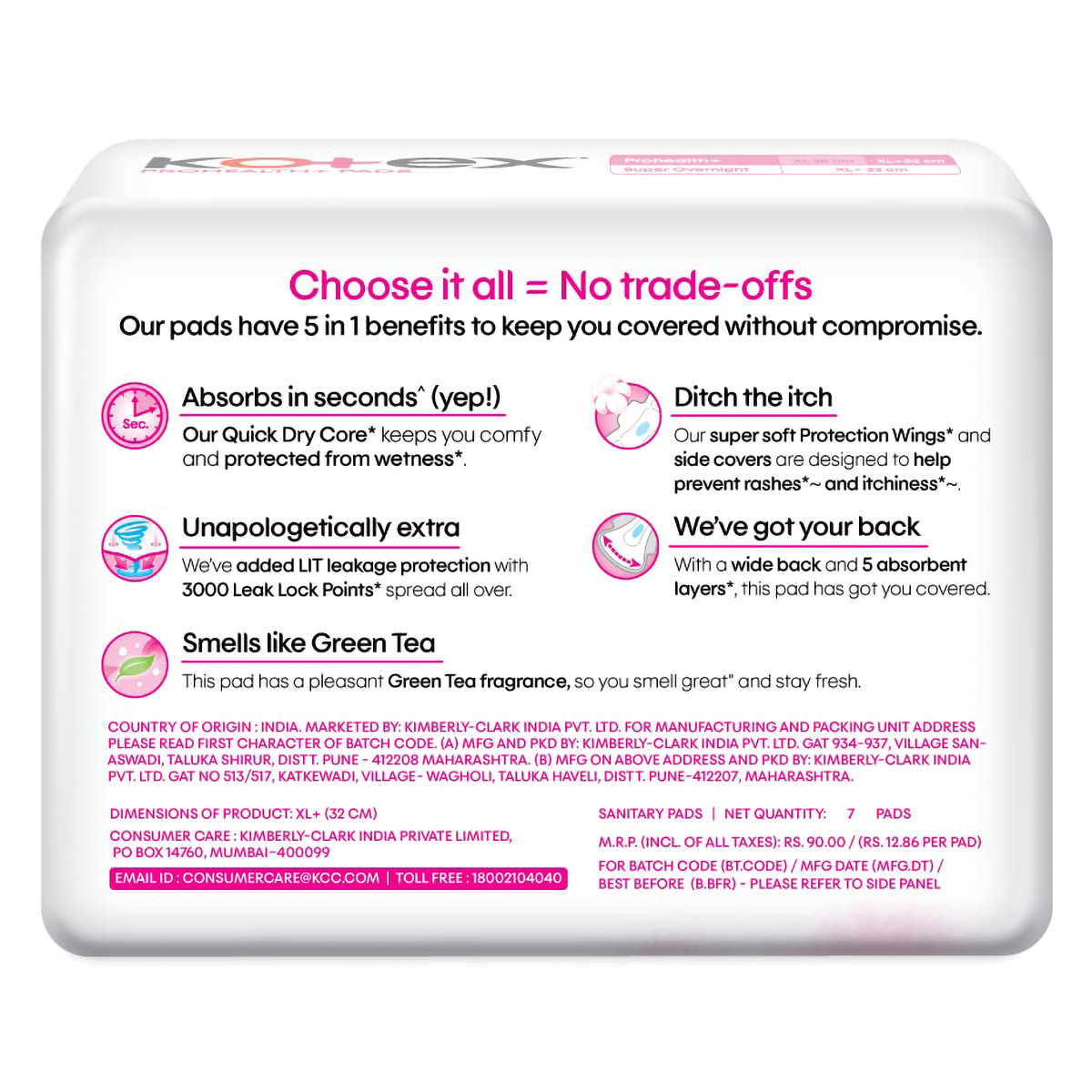 Kotex Prohealth+ Sanitary Pads XL+, 7 Count, Pack of 1 Kotex Prohealth+ Sanitary Pads XL+, 7 Count, Pack of 1