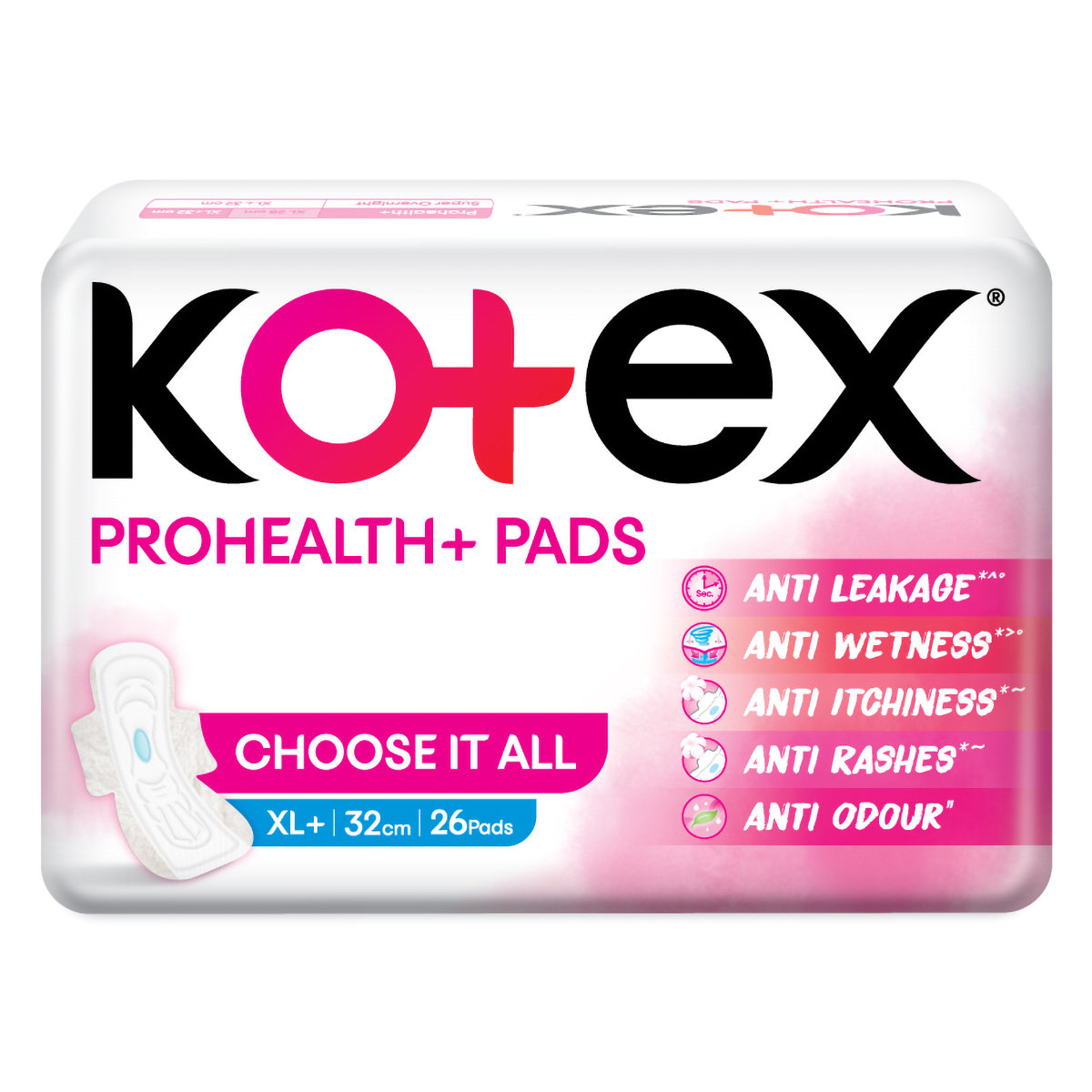 Kotex Prohealth+ Sanitary Pads XL+, 26 Count, Pack of 1 Kotex Prohealth+ Sanitary Pads XL+, 26 Count, Pack of 1