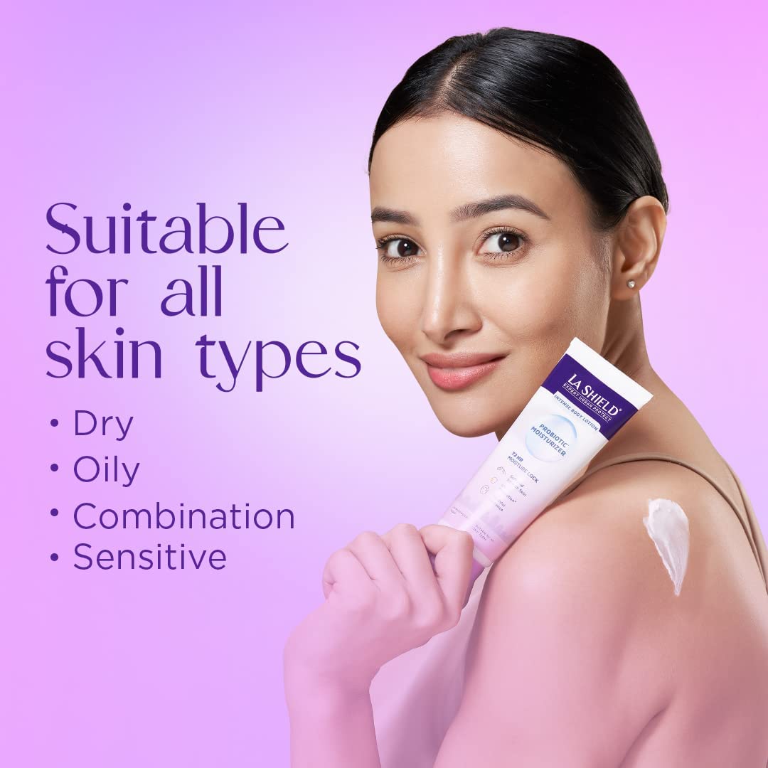 La Shield Probiotic Moisturizer Intense Body Lotion 200 gm | Restores Skin Microbiome | 72Hrs Moisture Lock | Provides UV Protection | Youthful Radiance | For Soft & Smooth Skin | For All Skin Type, Pack of 1 La Shield Probiotic Moisturizer Intense Body Lotion 200 gm | Restores Skin Microbiome | 72Hrs Moisture Lock | Provides UV Protection | Youthful Radiance | For Soft & Smooth Skin | For All Skin Type, Pack of 1