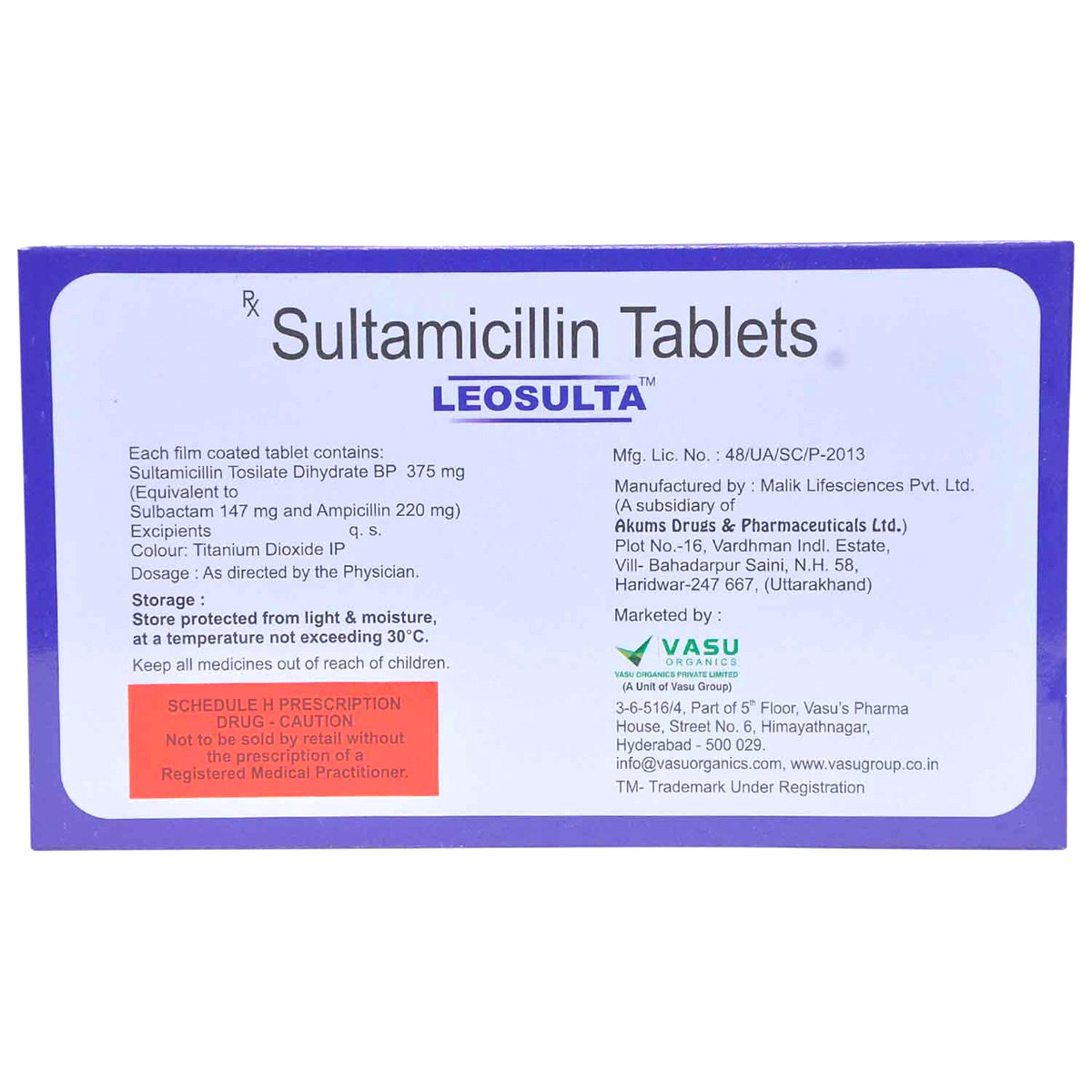 Leosulta 375 Tablet 10's, Pack of 10 TABLETS Leosulta 375 Tablet 10's, Pack of 10 TABLETS