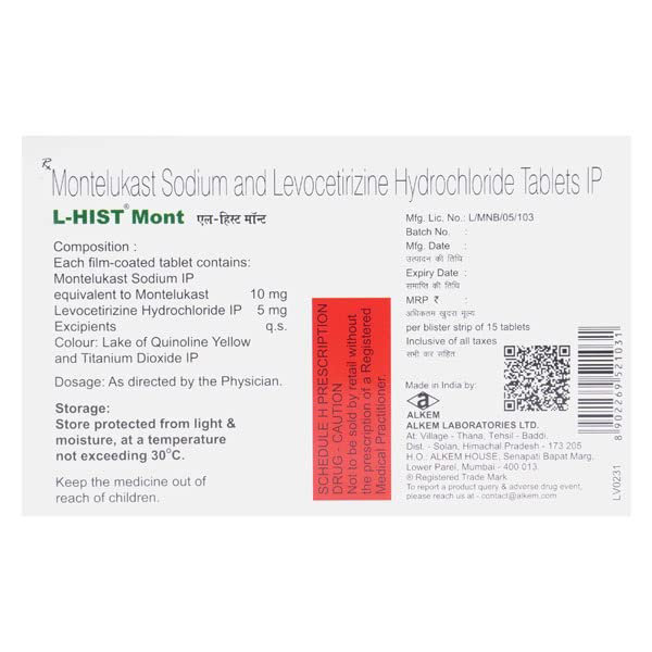 L-Hist Mont Tablet 15's, Pack of 15 TabletS L-Hist Mont Tablet 15's, Pack of 15 TabletS