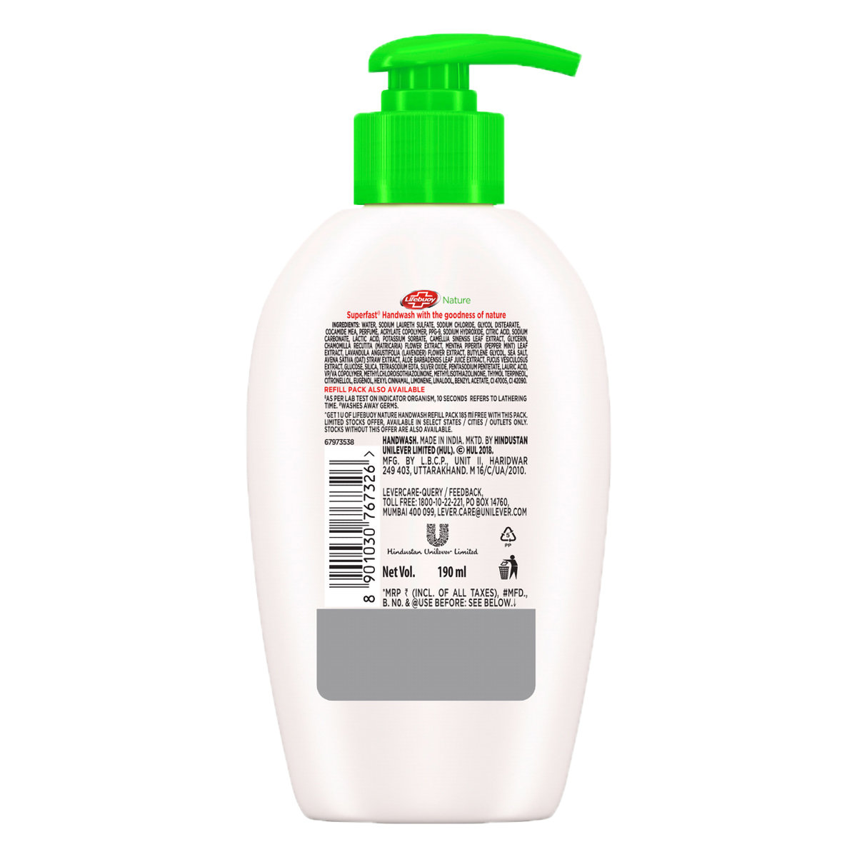 Lifebuoy Nature Germ Protection Handwash 190 ml | Goodness Of Green Tea Extract | With Activ Silver Formula | Provides Germ Protection In 10 Seconds, Pack of 1 Lifebuoy Nature Germ Protection Handwash 190 ml | Goodness Of Green Tea Extract | With Activ Silver Formula | Provides Germ Protection In 10 Seconds, Pack of 1