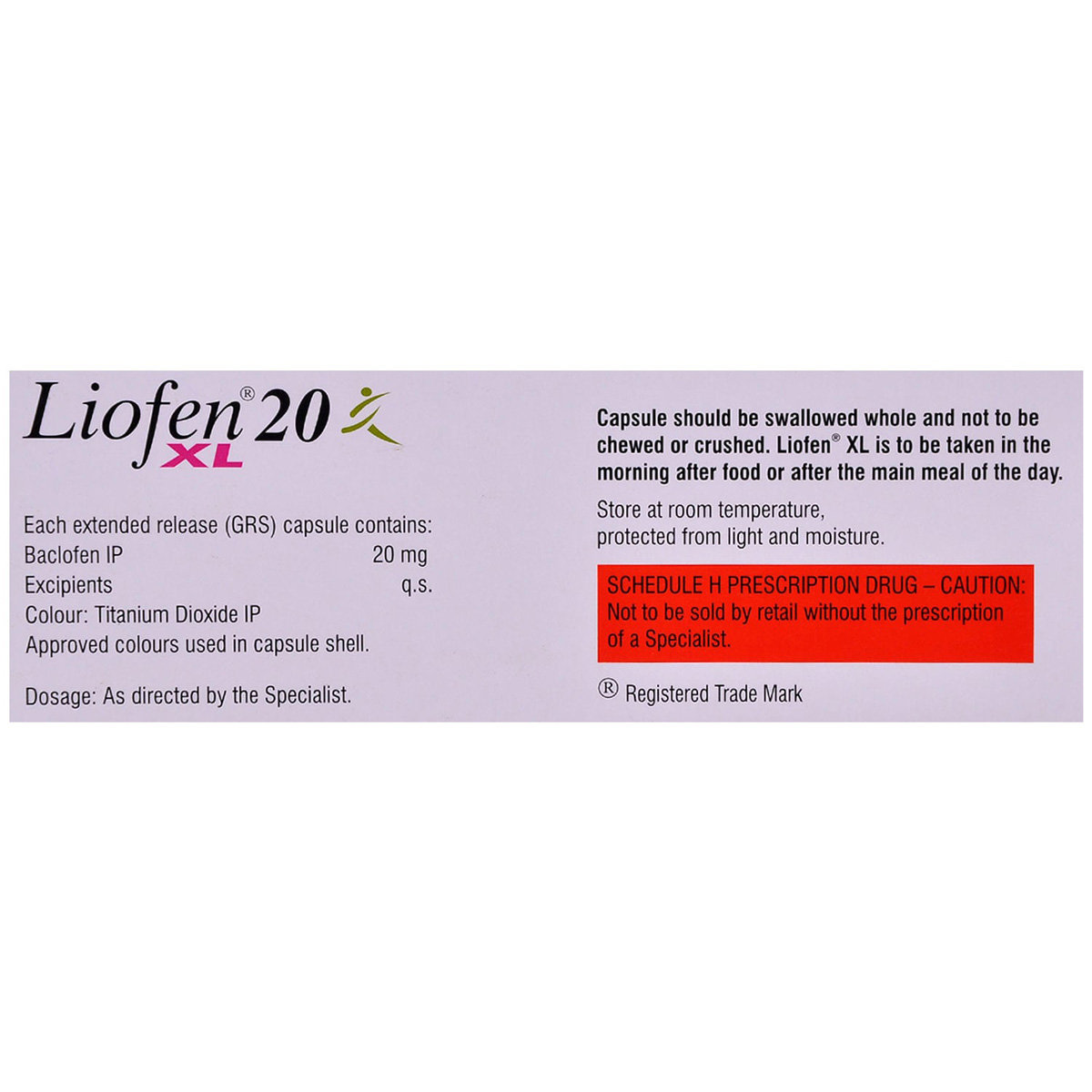Liofen XL 20 Capsule 10's, Pack of 10 CAPSULES Liofen XL 20 Capsule 10's, Pack of 10 CAPSULES