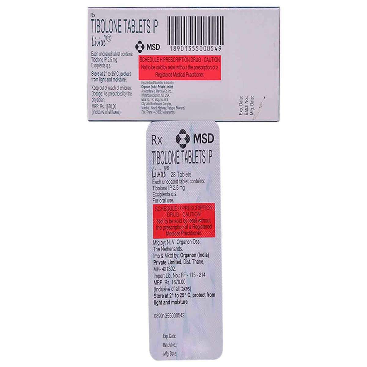 Livial Tablet 28's, Pack of 1 TABLET Livial Tablet 28's, Pack of 1 TABLET