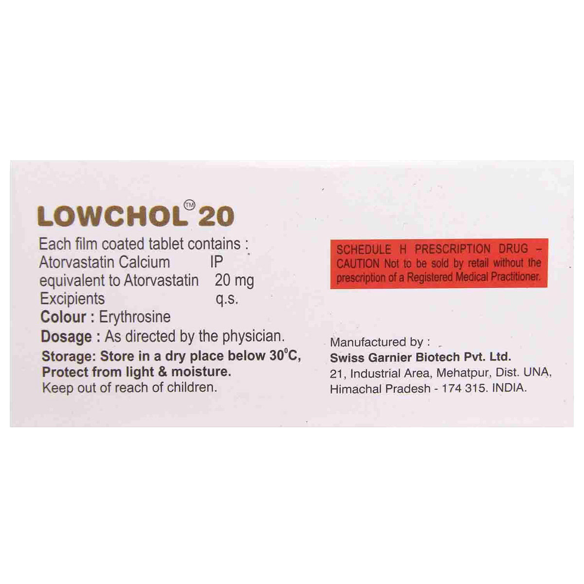 Lowchol 20 Tablet 10's, Pack of 10 TabletS Lowchol 20 Tablet 10's, Pack of 10 TabletS