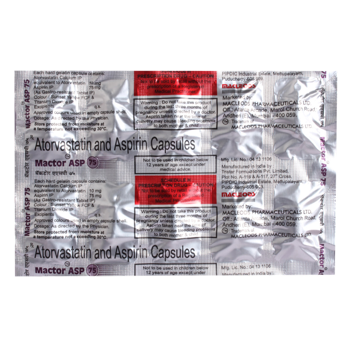 Mactor ASP 75 Capsule 10's, Pack of 10 CapsulesS Mactor ASP 75 Capsule 10's, Pack of 10 CapsulesS