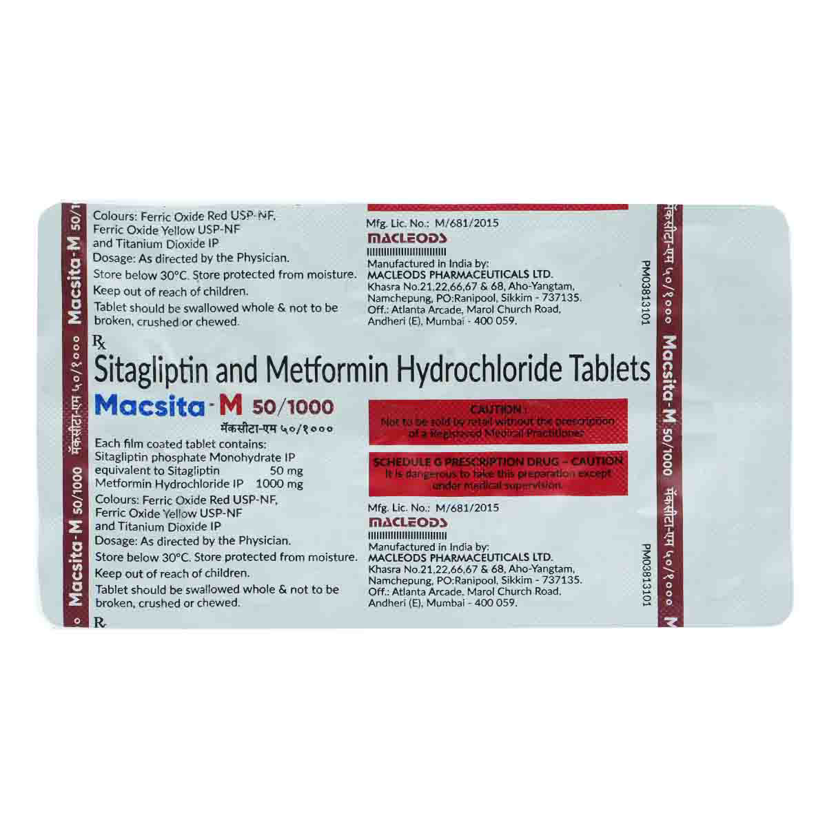 Macsita-M 50 mg/1000 mg Tablet 10's, Pack of 10 TabletS Macsita-M 50 mg/1000 mg Tablet 10's, Pack of 10 TabletS