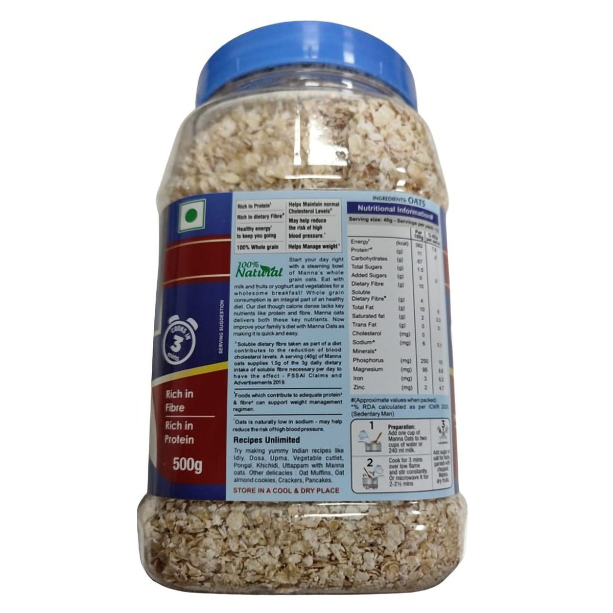 Manna White Oats, 500 gm Jar, Pack of 1 Manna White Oats, 500 gm Jar, Pack of 1