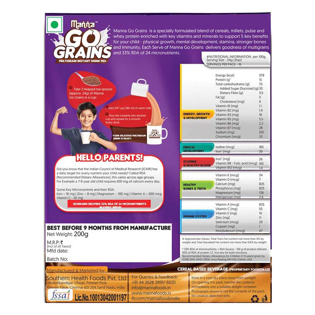 Manna Go Grains Multigrain Chocolate Flavour Instant Drink Mix, 200 gm, Pack of 1 Manna Go Grains Multigrain Chocolate Flavour Instant Drink Mix, 200 gm, Pack of 1