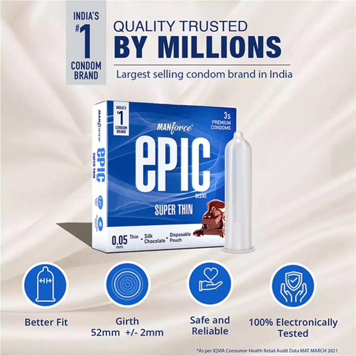 Manforce Epic Desire Super Thin Silk Chocolate Flavour Condoms, 3 Count, Pack of 1 Manforce Epic Desire Super Thin Silk Chocolate Flavour Condoms, 3 Count, Pack of 1