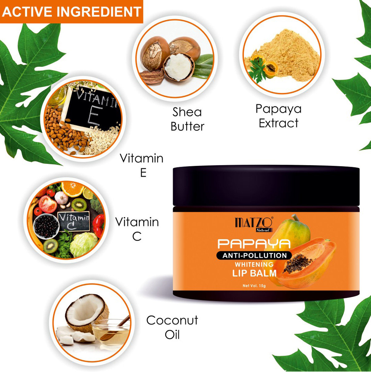 Matzo Papaya Antipollution Whitening Lip Balm 15 gm | Moisturises & Hydrates Lips | Lightens Dark Lips | Repair Wrinkled & Smoky Lips, Pack of 1 Matzo Papaya Antipollution Whitening Lip Balm 15 gm | Moisturises & Hydrates Lips | Lightens Dark Lips | Repair Wrinkled & Smoky Lips, Pack of 1