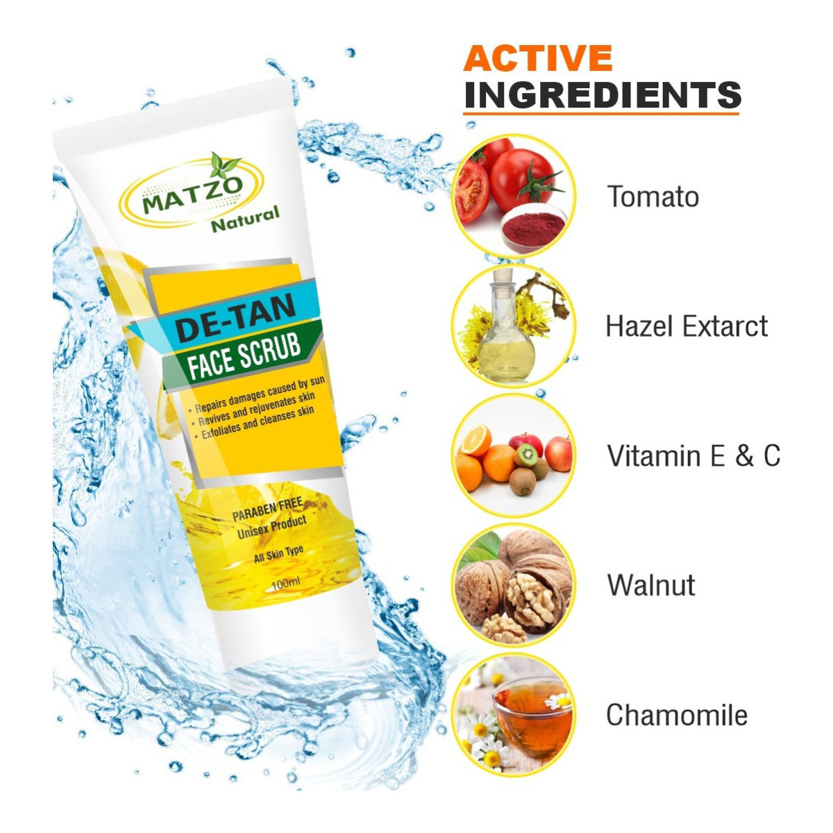 Matzo De-Tan Face Scrub 100 ml | Gently Exfoliates & Cleanses | Repairs Sun Damage | Revive & Rejuvenates Skin | For Men & Women | For All Skin Type, Pack of 1 Matzo De-Tan Face Scrub 100 ml | Gently Exfoliates & Cleanses | Repairs Sun Damage | Revive & Rejuvenates Skin | For Men & Women | For All Skin Type, Pack of 1