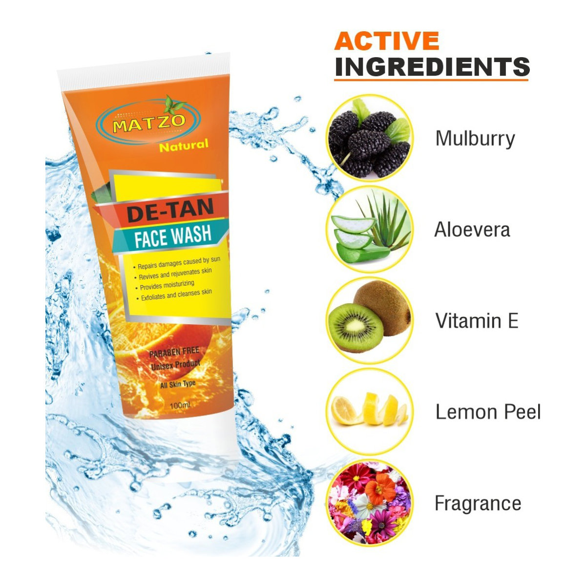 Matzo De-Tan Face Wash 100 ml | Exfoliates, Cleanses & Moisturises Skin | Repairs Sun Damage | Revive & Rejuvenates Skin | For Men & Women | For All Skin Type, Pack of 1 Matzo De-Tan Face Wash 100 ml | Exfoliates, Cleanses & Moisturises Skin | Repairs Sun Damage | Revive & Rejuvenates Skin | For Men & Women | For All Skin Type, Pack of 1