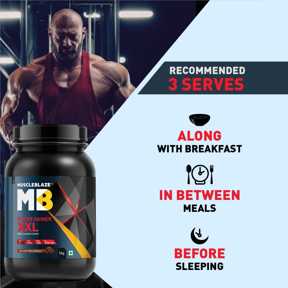 MuscleBlaze Super Gainer XXL Chocolate Bliss Flavour Powder, 1 kg, Pack of 1 MuscleBlaze Super Gainer XXL Chocolate Bliss Flavour Powder, 1 kg, Pack of 1