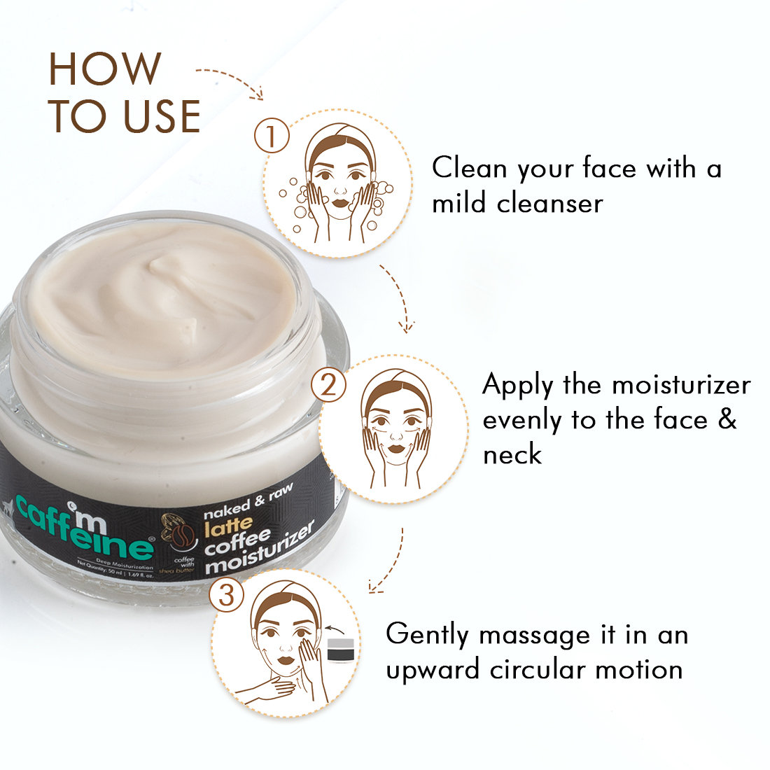 Mcaffeine Naked & Raw Latte Coffee Moisturizer 50 ml | Coffee with Shea Butter, Ceramide & Almond Milk | Deeply Moisturises Skin Upto 48 Hrs | Hydrates & Nourishes Dry Skin | Non Sticky Formula | For All Skin Type, Pack of 1 Mcaffeine Naked & Raw Latte Coffee Moisturizer 50 ml | Coffee with Shea Butter, Ceramide & Almond Milk | Deeply Moisturises Skin Upto 48 Hrs | Hydrates & Nourishes Dry Skin | Non Sticky Formula | For All Skin Type, Pack of 1