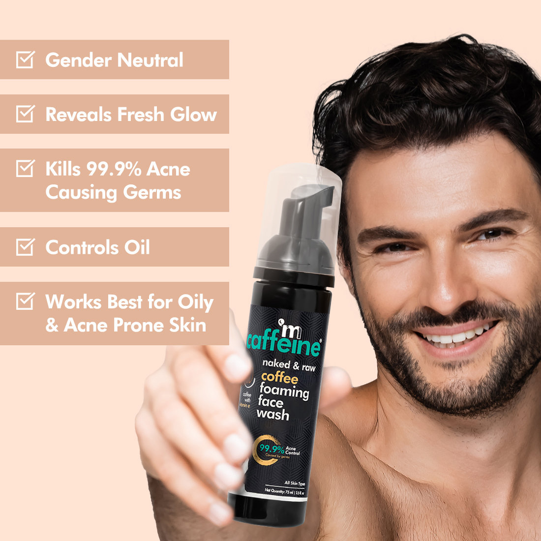 Mcaffeine Coffee Foaming Face Wash 75 ml | Enriched With Coffee, Caffiene, Almond Oil, Vitamin E & Cinnamon | Controls Acne & Excess Oil | For Men & Women | For All Skin Type, Oily & Acne Prone Skin, Pack of 1 Mcaffeine Coffee Foaming Face Wash 75 ml | Enriched With Coffee, Caffiene, Almond Oil, Vitamin E & Cinnamon | Controls Acne & Excess Oil | For Men & Women | For All Skin Type, Oily & Acne Prone Skin, Pack of 1