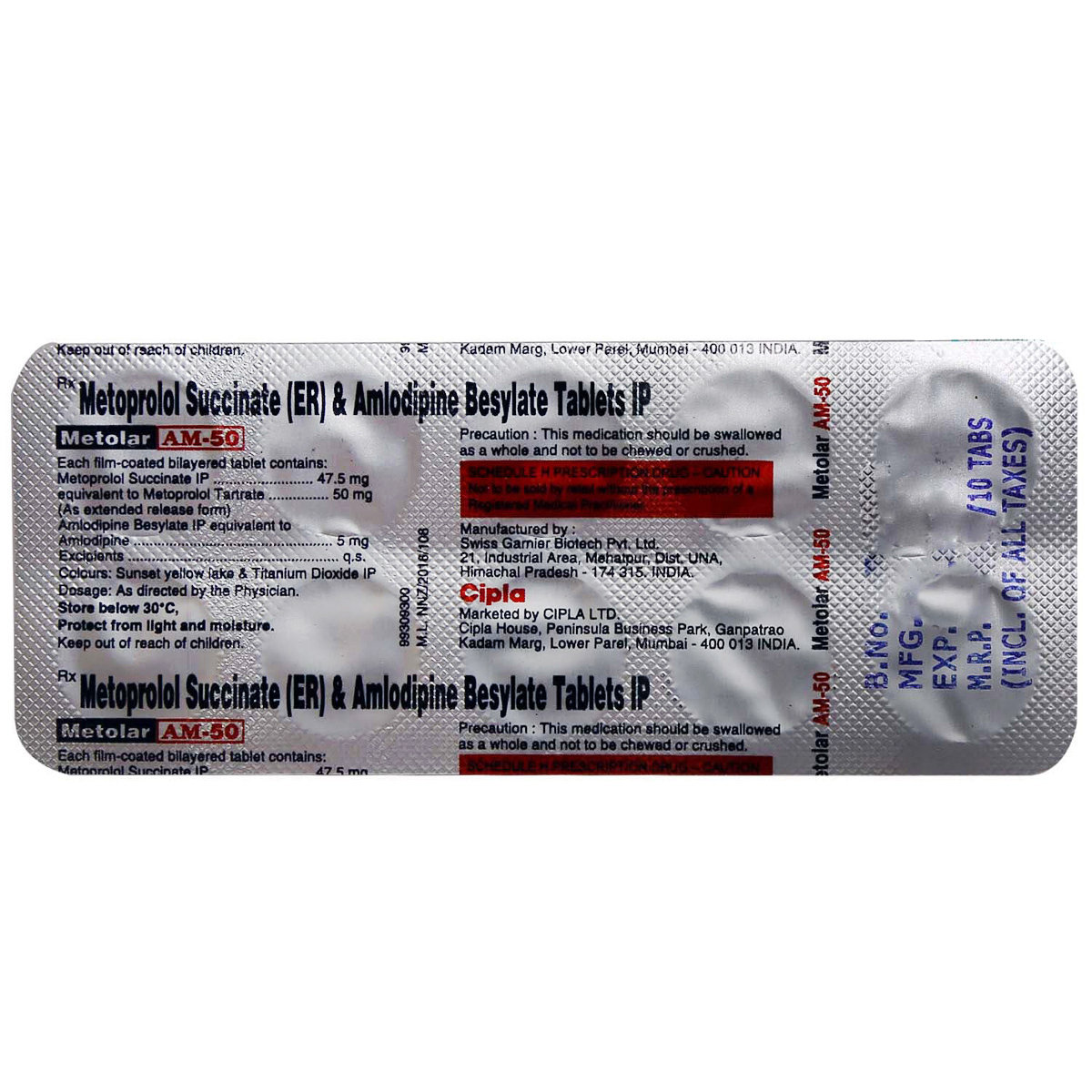 Metolar AM 50 Tablet 10's, Pack of 10 TABLETS Metolar AM 50 Tablet 10's, Pack of 10 TABLETS