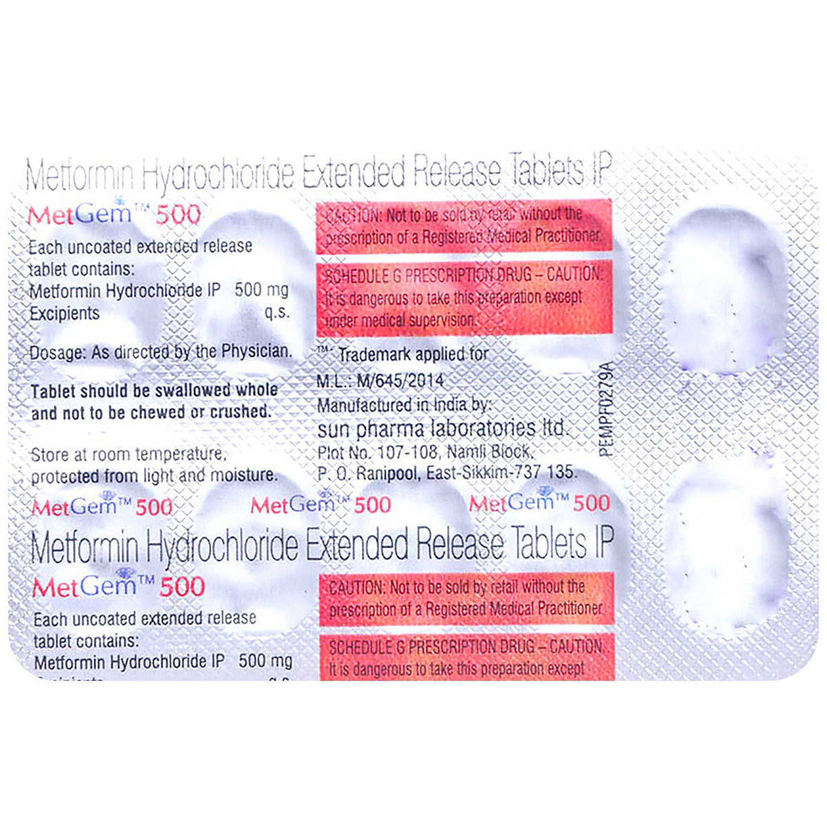 MetGem 500 Tablet 10's, Pack of 10 TABLET ERS MetGem 500 Tablet 10's, Pack of 10 TABLET ERS