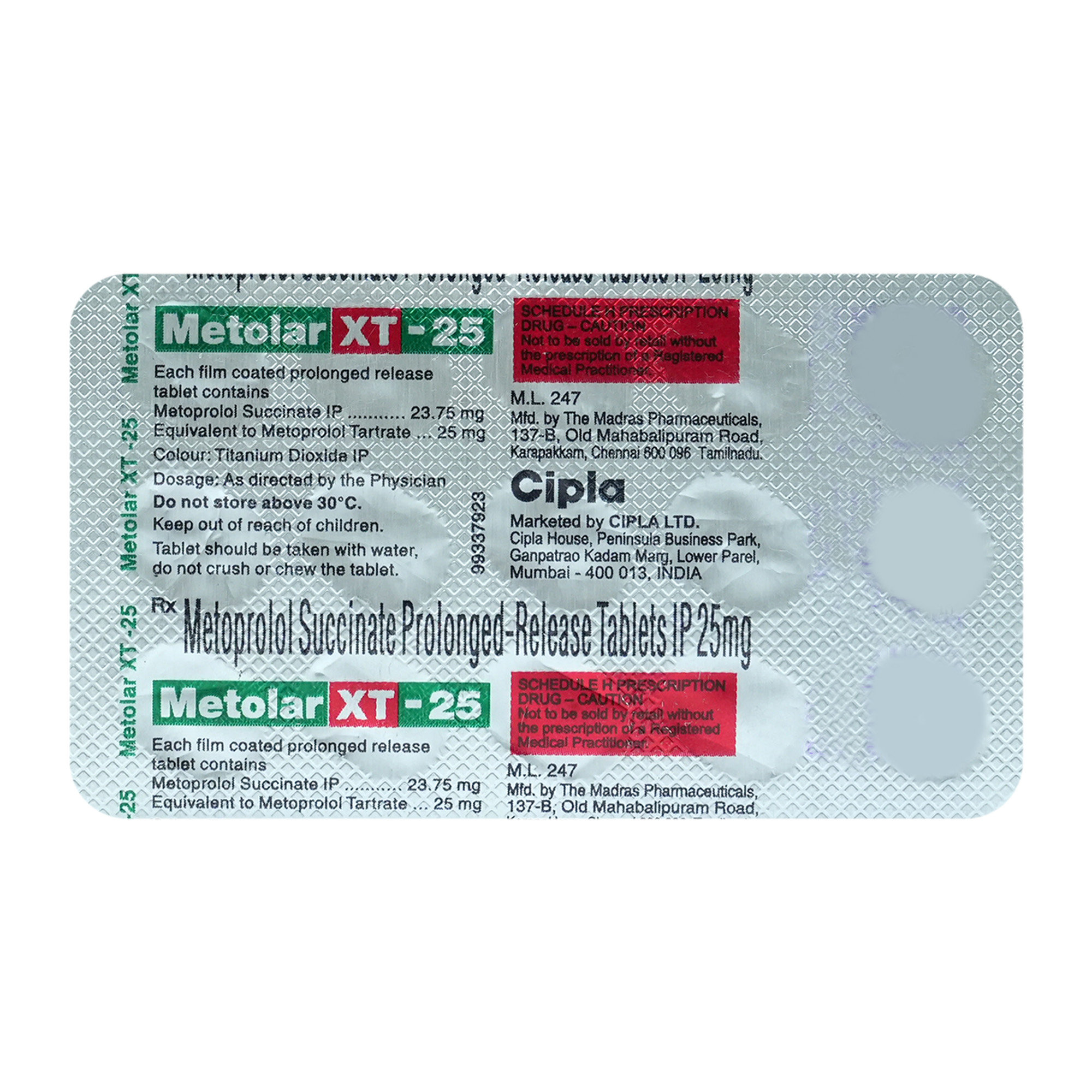 Metolar XT-25 Tablet 15's, Pack of 15 TABLETS Metolar XT-25 Tablet 15's, Pack of 15 TABLETS
