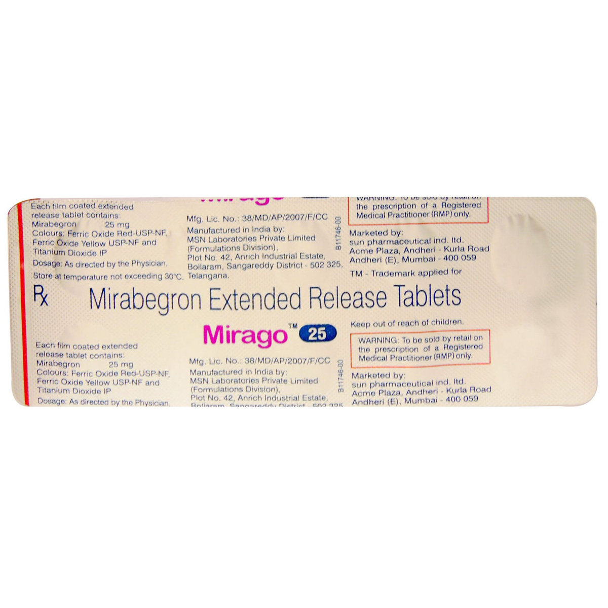 Mirago 25 Tablet 10's, Pack of 10 TABLETS Mirago 25 Tablet 10's, Pack of 10 TABLETS
