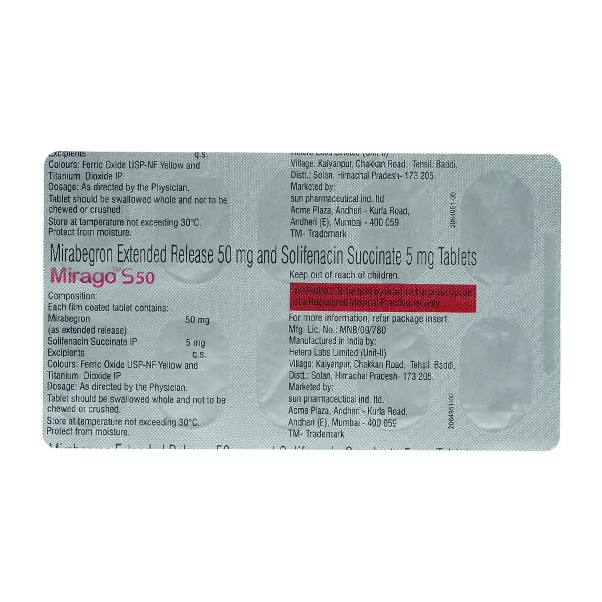 Mirago-S 50 Tablet 10's, Pack of 10 TABLETS Mirago-S 50 Tablet 10's, Pack of 10 TABLETS