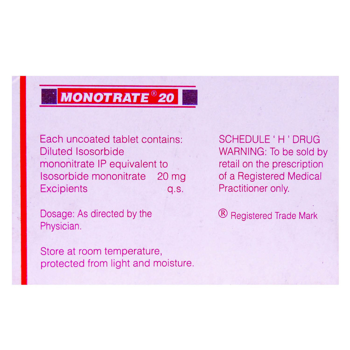 Monotrate 20 Tablet 10's, Pack of 10 TABLETS Monotrate 20 Tablet 10's, Pack of 10 TABLETS