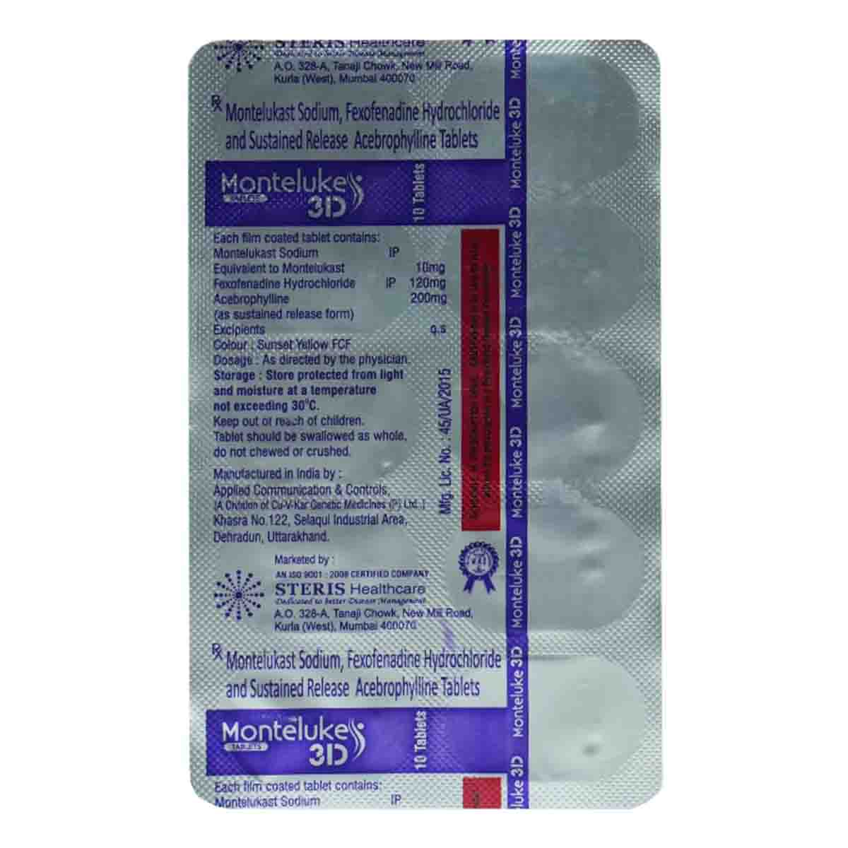 Monteluke 3D Tablet 10's, Pack of 10 TabletS Monteluke 3D Tablet 10's, Pack of 10 TabletS