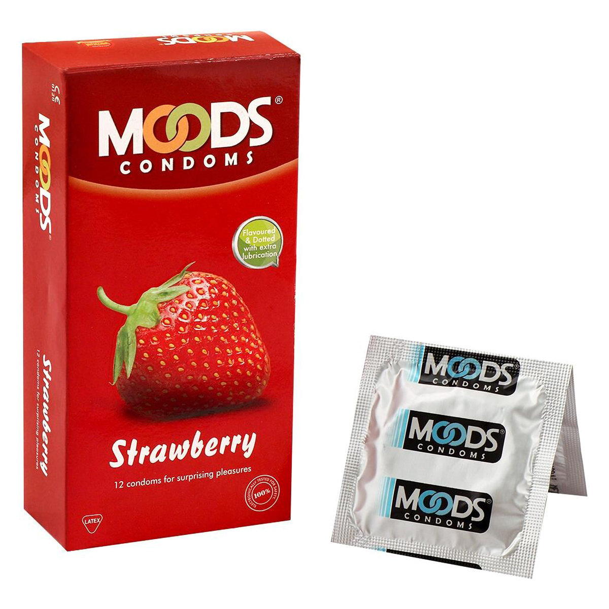 Moods Strawberry Flavour Condoms, 12 Count, Pack of 1 Moods Strawberry Flavour Condoms, 12 Count, Pack of 1