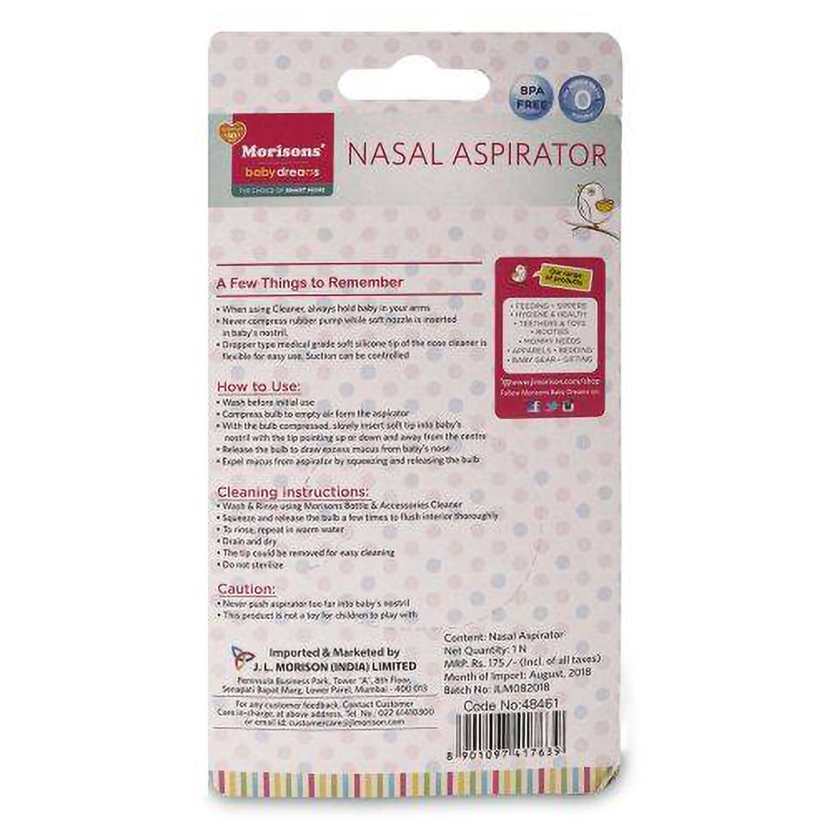 Morisons Nasal Aspirator, 1 Count, Pack of 1 Morisons Nasal Aspirator, 1 Count, Pack of 1