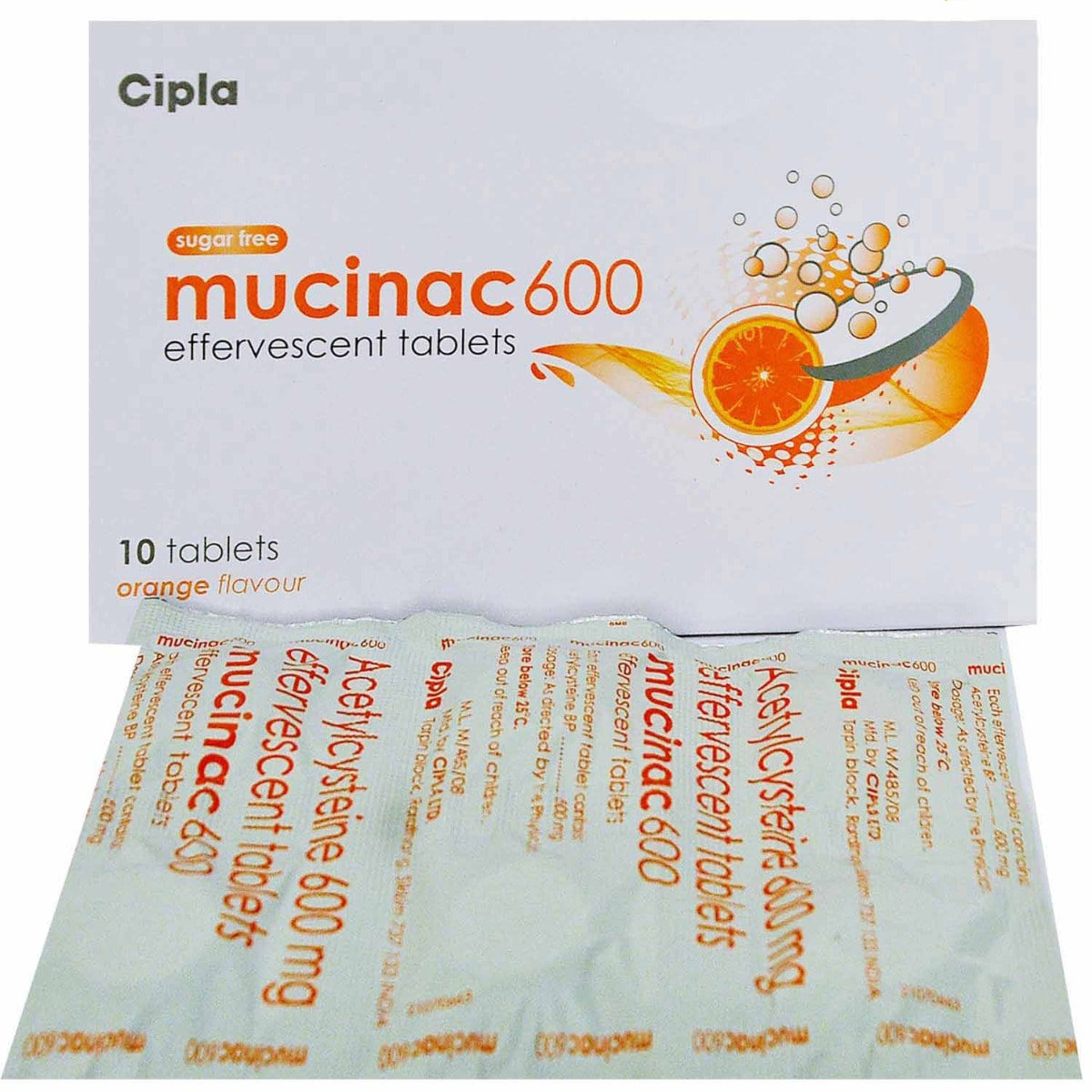 Mucinac 600 Sugar Free Orange Effervescent Tablet 10's, Pack of 10 TABLETS Mucinac 600 Sugar Free Orange Effervescent Tablet 10's, Pack of 10 TABLETS