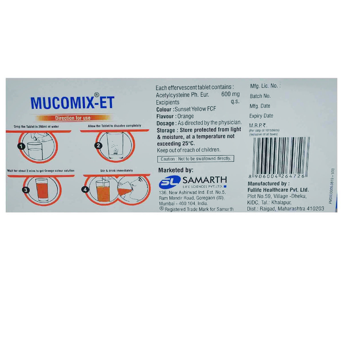 Mucomix ET Effervescent Orange Sugar Free Tablet 10's, Pack of 10 EFFERVESCENT TABLETS Mucomix ET Effervescent Orange Sugar Free Tablet 10's, Pack of 10 EFFERVESCENT TABLETS