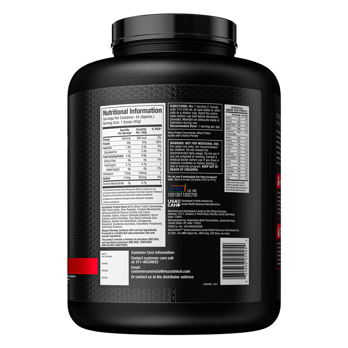 Muscletech Nitrotech Whey Protein Cookies & Cream Flavour Powder, 2 kg, Pack of 1 Muscletech Nitrotech Whey Protein Cookies & Cream Flavour Powder, 2 kg, Pack of 1