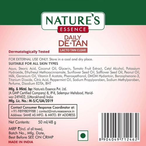 Nature's Essence Daily De-Tan Lacto Tan Clear 50 ml | For Tan Removal | Instant Glow | For All Skin Type, Pack of 1 Nature's Essence Daily De-Tan Lacto Tan Clear 50 ml | For Tan Removal | Instant Glow | For All Skin Type, Pack of 1