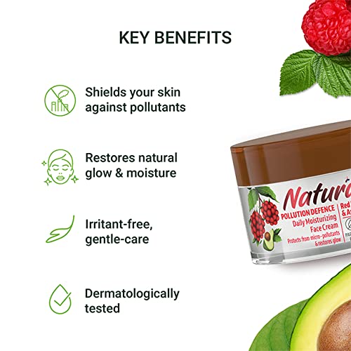 Naturali Pollution Defence Daily Moisturizing Face Cream 50 gm | With Red Raspberry & Avocado | Protects Against Pollutants | Restores Glow, Pack of 1 Naturali Pollution Defence Daily Moisturizing Face Cream 50 gm | With Red Raspberry & Avocado | Protects Against Pollutants | Restores Glow, Pack of 1