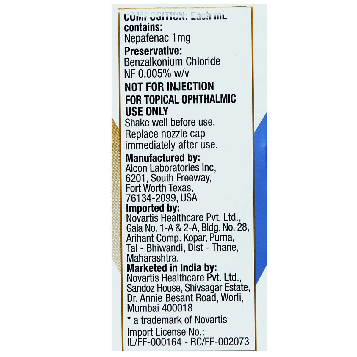 Nevanac Opthalmic Suspension 5 ml, Pack of 1 OPTHALMIC SUSPENSION Nevanac Opthalmic Suspension 5 ml, Pack of 1 OPTHALMIC SUSPENSION