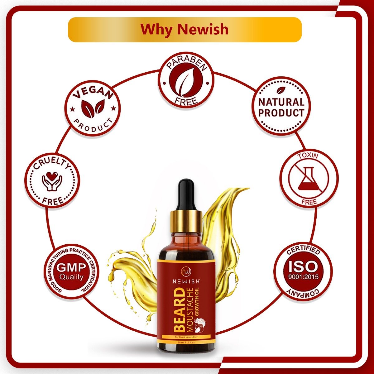 Newish Beard and Moustache Growth Oil, 50 ml, Pack of 1 Newish Beard and Moustache Growth Oil, 50 ml, Pack of 1