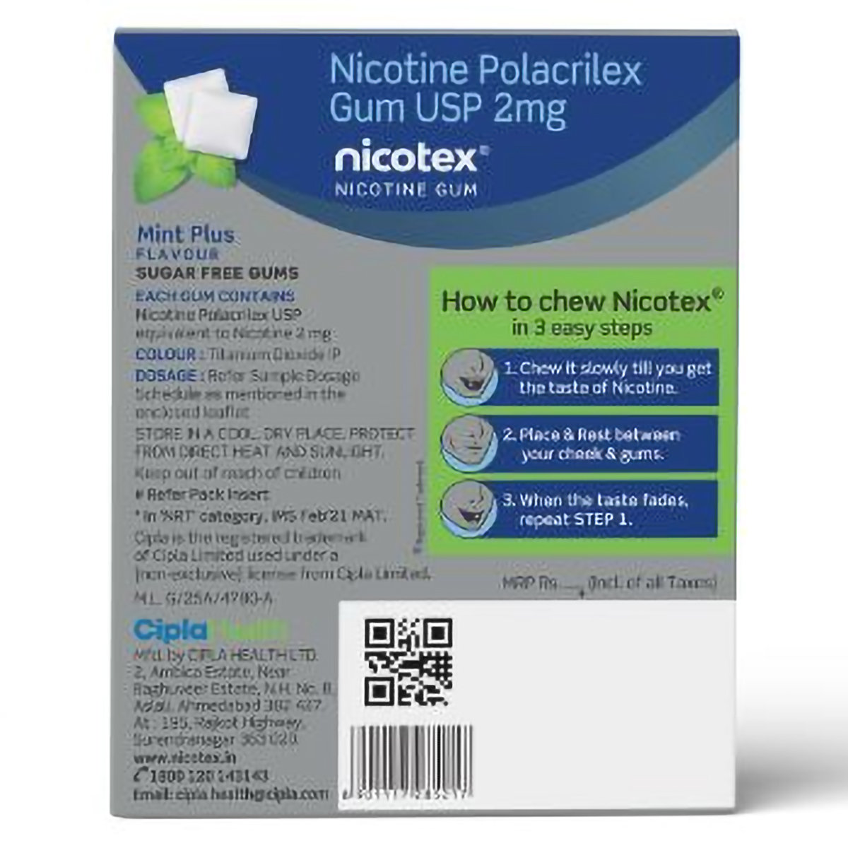 Nicotex 2mg Sugar Free Mint Plus Flavour Nicotine Gum, 12 Count, Pack of 1 Nicotex 2mg Sugar Free Mint Plus Flavour Nicotine Gum, 12 Count, Pack of 1