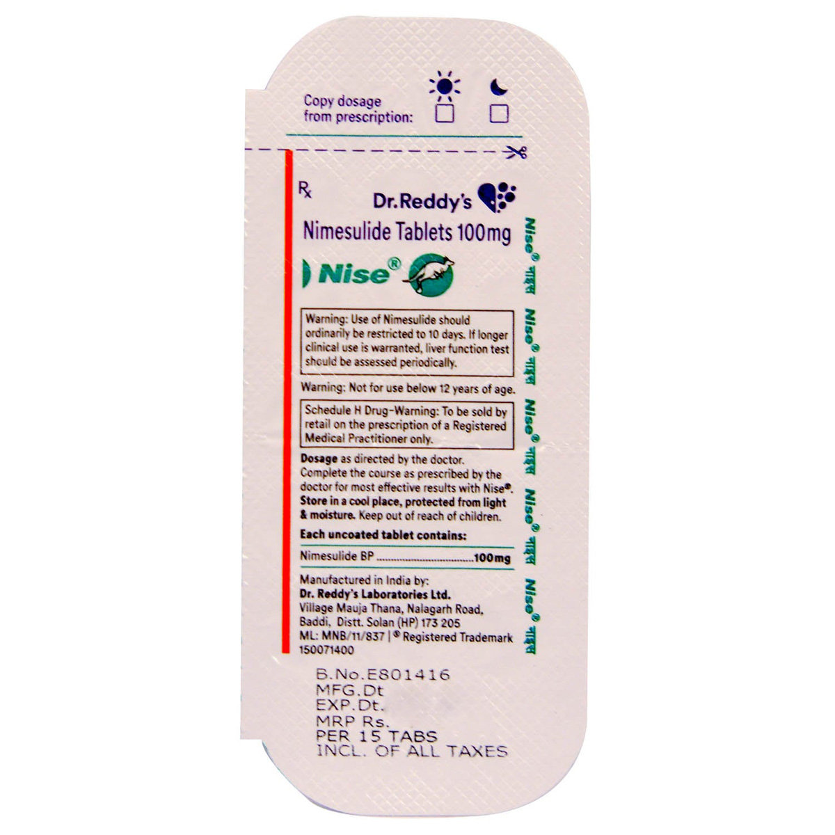 Nise 100 Tablet 15's, Pack of 15 TABLETS Nise 100 Tablet 15's, Pack of 15 TABLETS
