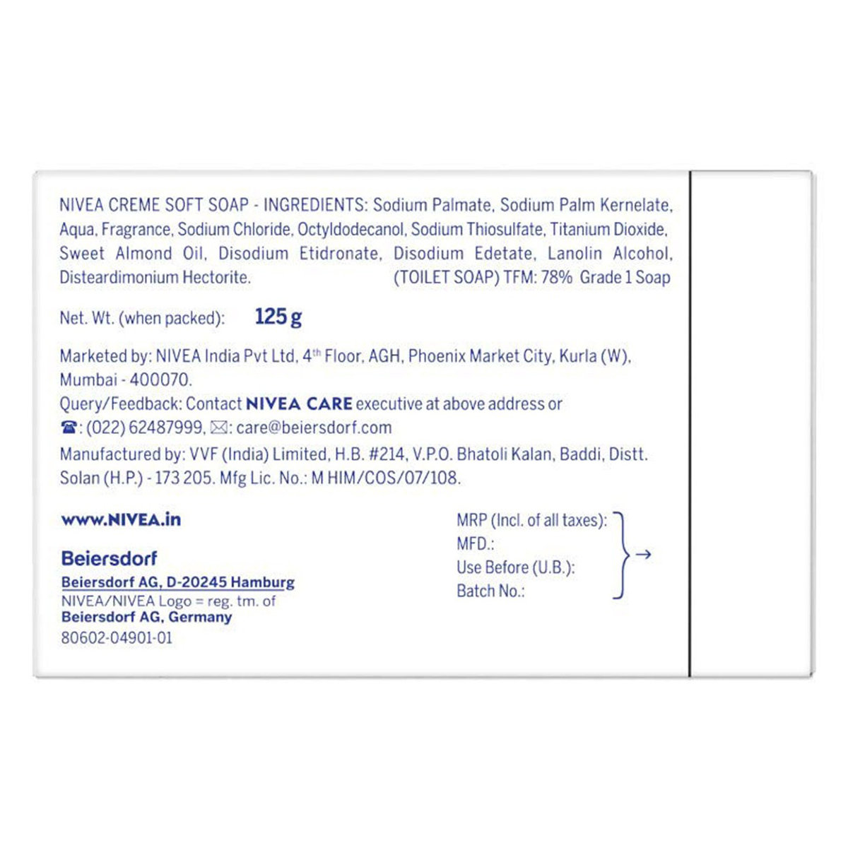 Nivea Creme Soft Soap, 500 gm (4 x 125 gm), Pack of 1 Nivea Creme Soft Soap, 500 gm (4 x 125 gm), Pack of 1