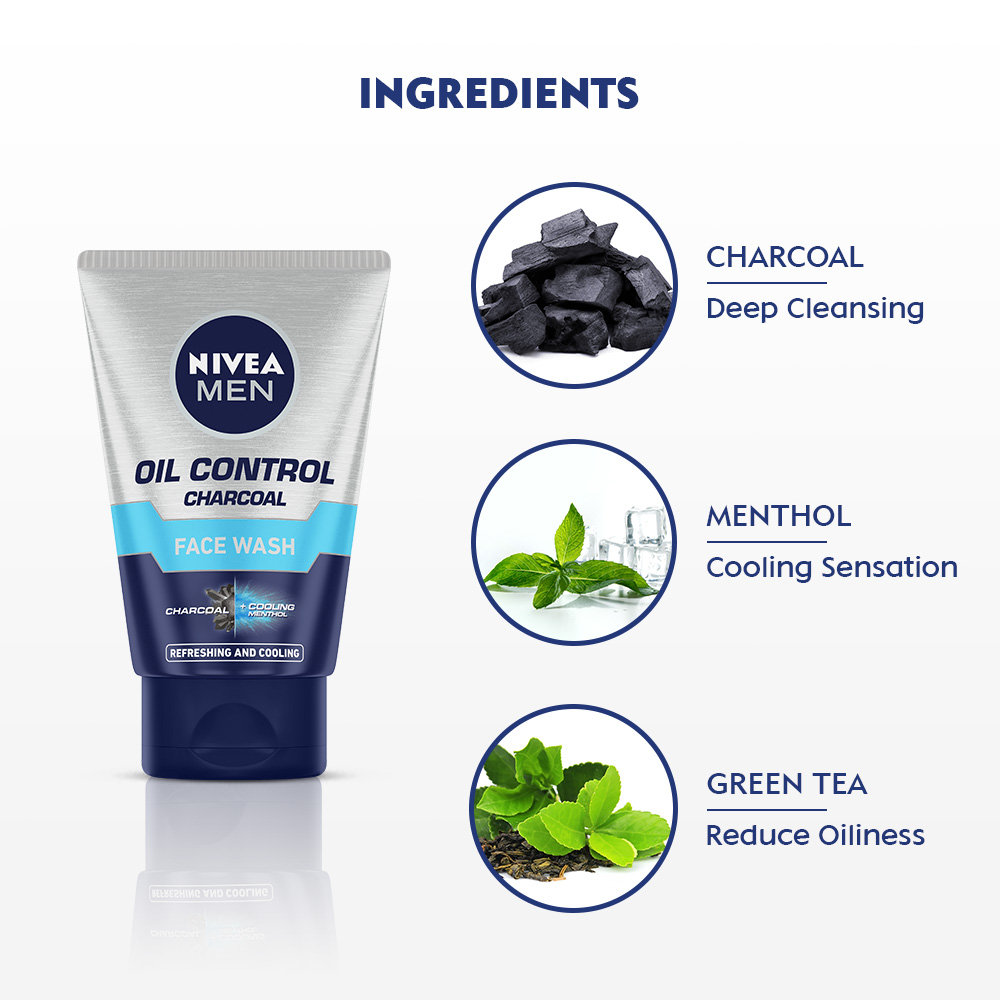 Nivea Men Oil Control Charcoal Face Wash 50 gm | Charcoal & Menthol | Controls Oiliness | Deep Cleansing | For Men Only | For Oily Skin, Pack of 1 Nivea Men Oil Control Charcoal Face Wash 50 gm | Charcoal & Menthol | Controls Oiliness | Deep Cleansing | For Men Only | For Oily Skin, Pack of 1
