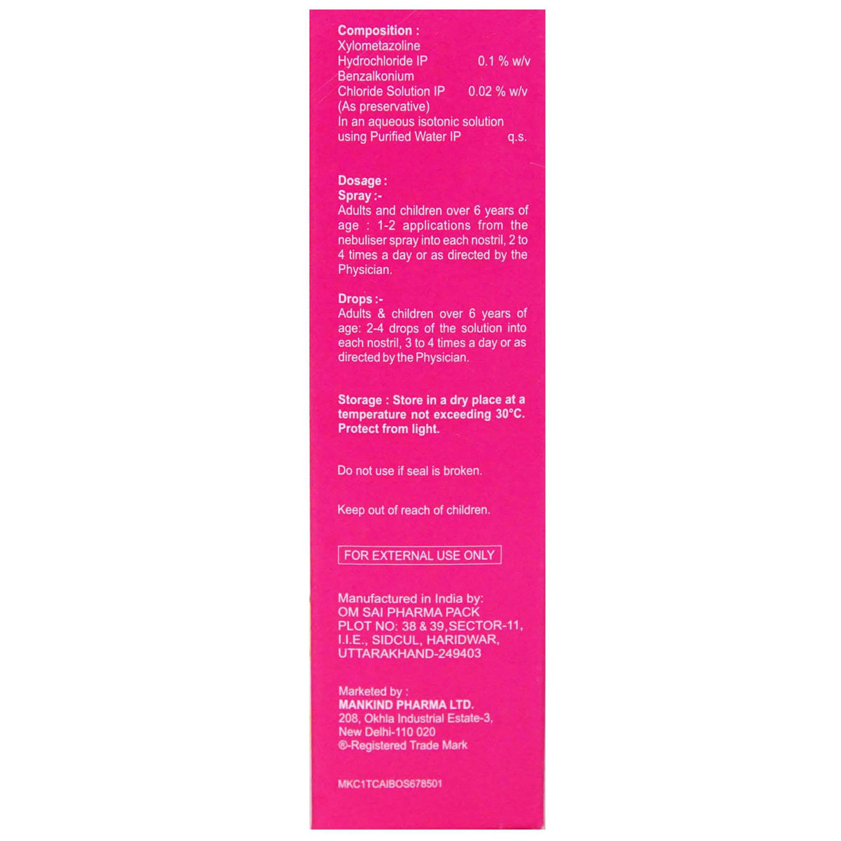 Nosikind-0.1% Nasal Spray 10 ml, Pack of 1 NASAL SOLUTION Nosikind-0.1% Nasal Spray 10 ml, Pack of 1 NASAL SOLUTION