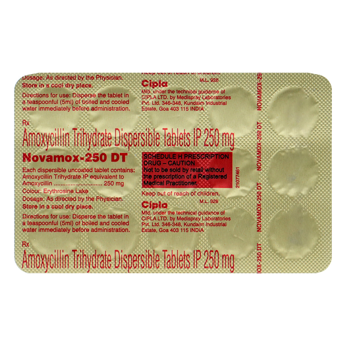 Novamox-250 DT Tablet 15's, Pack of 15 TABLETS Novamox-250 DT Tablet 15's, Pack of 15 TABLETS