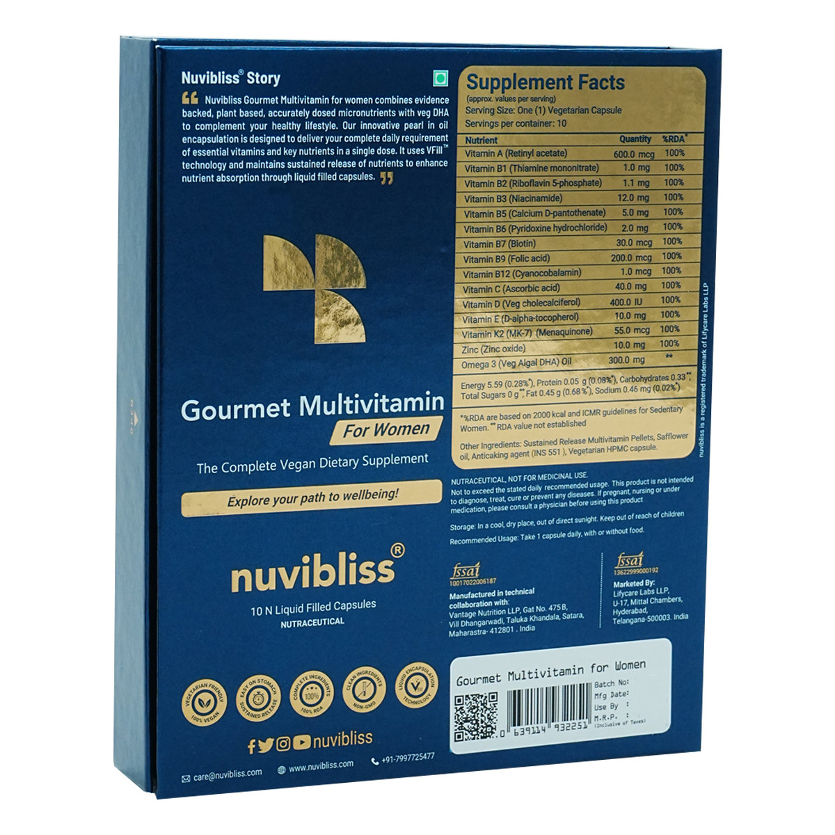 Nuvibliss Gourmet Multivitamin for Women Vegan Capsule 10's, Pack of 10 Nuvibliss Gourmet Multivitamin for Women Vegan Capsule 10's, Pack of 10